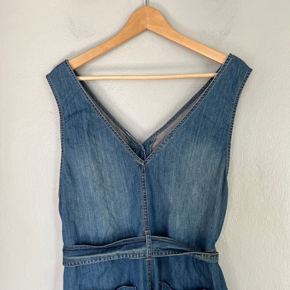 Pendleton Chambray Denim Jumpsuit Women’s M Wide Leg Belted 100% Cotton V-Neck - Picture 7 of 12